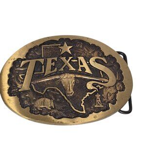 Bronze Belt Buckle Texas High Mesa 1983 Albuquerque NM Longhorn Armadillo Cowboy